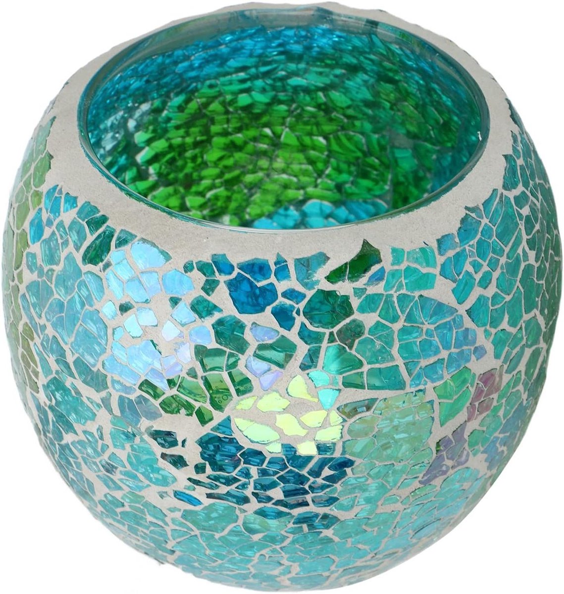 Theelichtkaarshouder - Mozaïek kandelaar - Sfeer creëren - Handgemaakt mozaïek - 11 x 11 x 10 cm - Multicolor