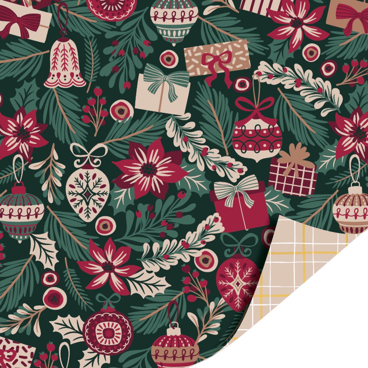 Cadeaupapier 70x200 cm - Classic Christmas - Kersttakjes burgundy