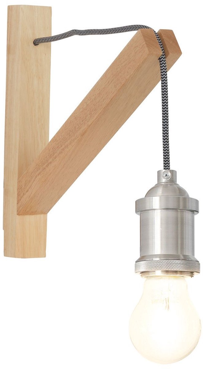 Wandlamp Mexlite Dion 7787BE bruin hout 30x28 cm met aan/uit schakelaar voor binnen Scandi-stijl