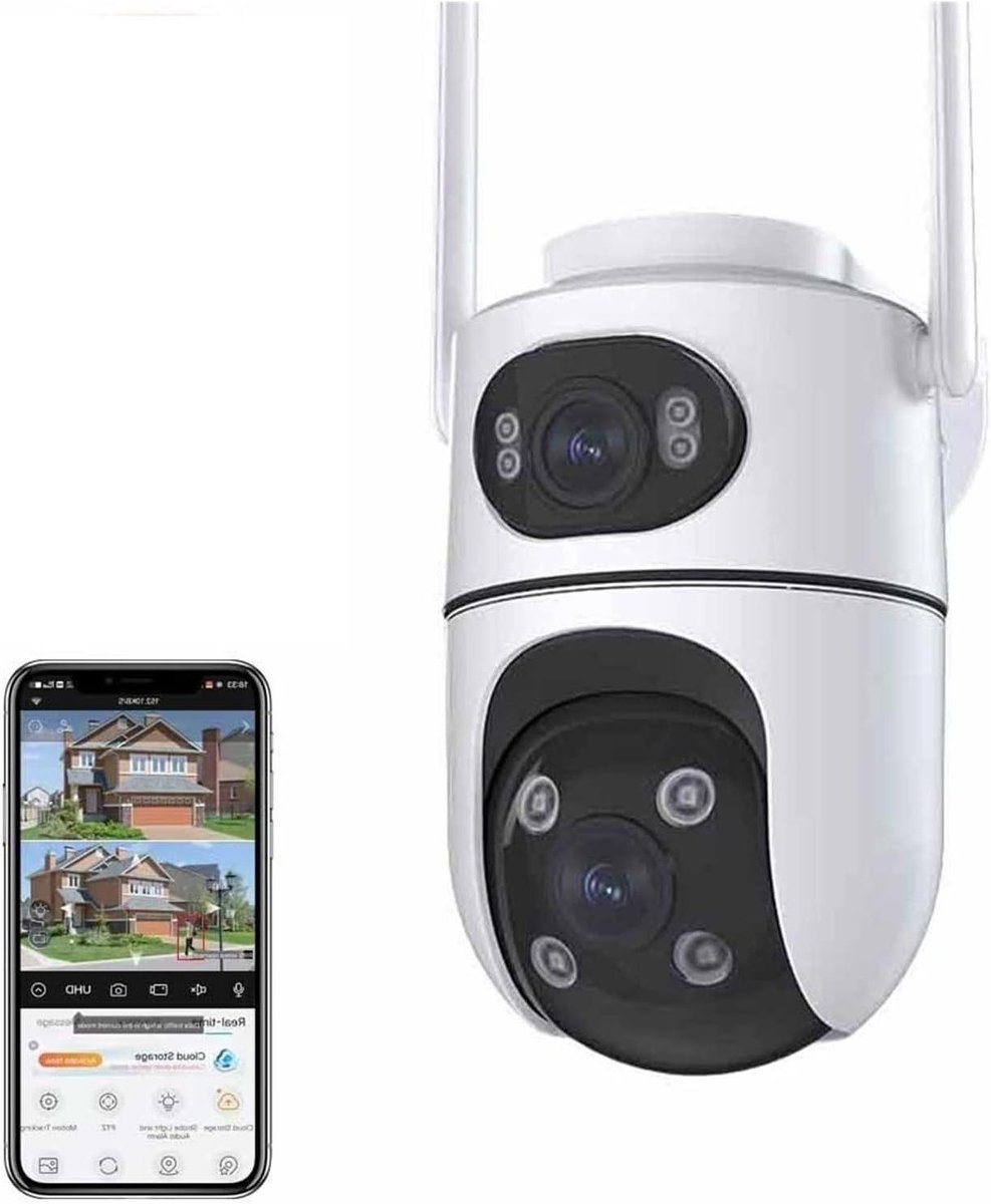 Beveiligingscamera Dubbele Lens - WIFI Camera Buiten - Huis Beveiligen - Automatische Autotracking - 6MP - Wit