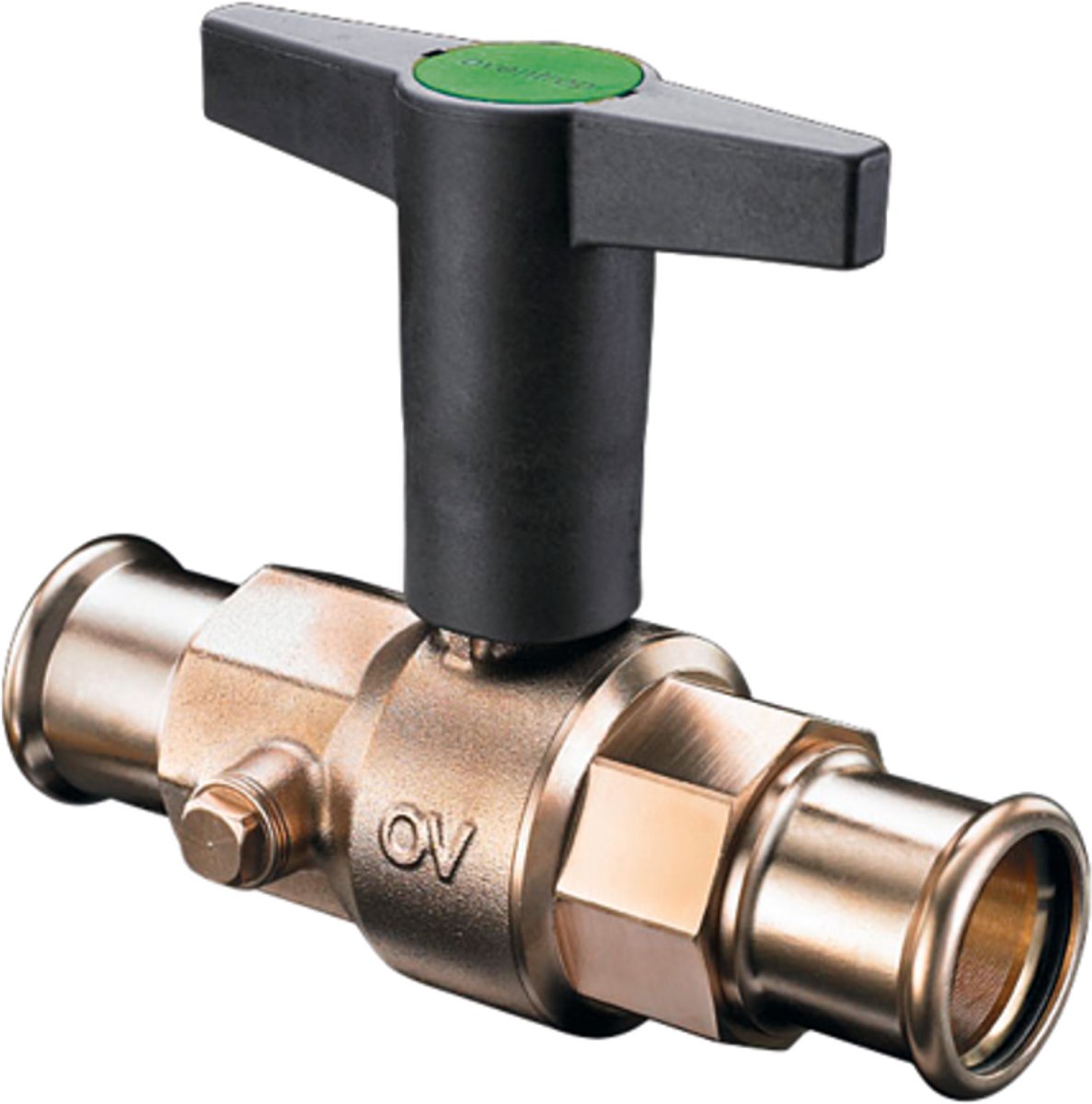 OVENTROP Kogelkraan met kunststof draaiknop Optibal met persaansluiting PN 16 DN 32, 35 mm, messing, vernikkeld, 1077166