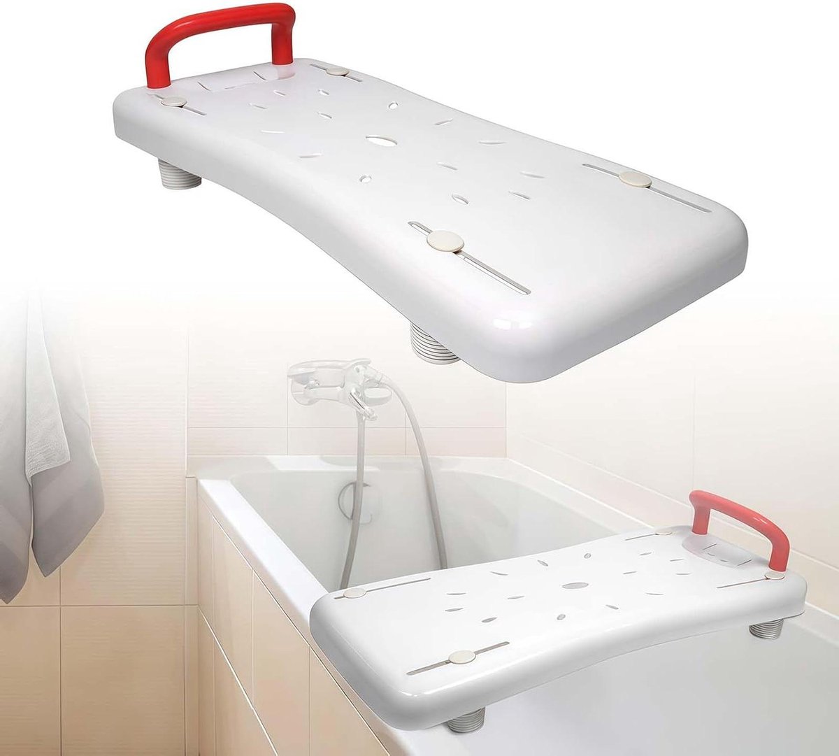 Badplank - Badzitje - Veilig douchen - Verstelbaar en met handvat - 41-63 cm breed - Wit