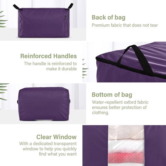 Kleding Opbergzakken - Dekbed Zakken Organiseren - Opbergen van Kleding - Doorzichtig PVC Venster - 2 stuks 95L - Paars — afbeelding 3