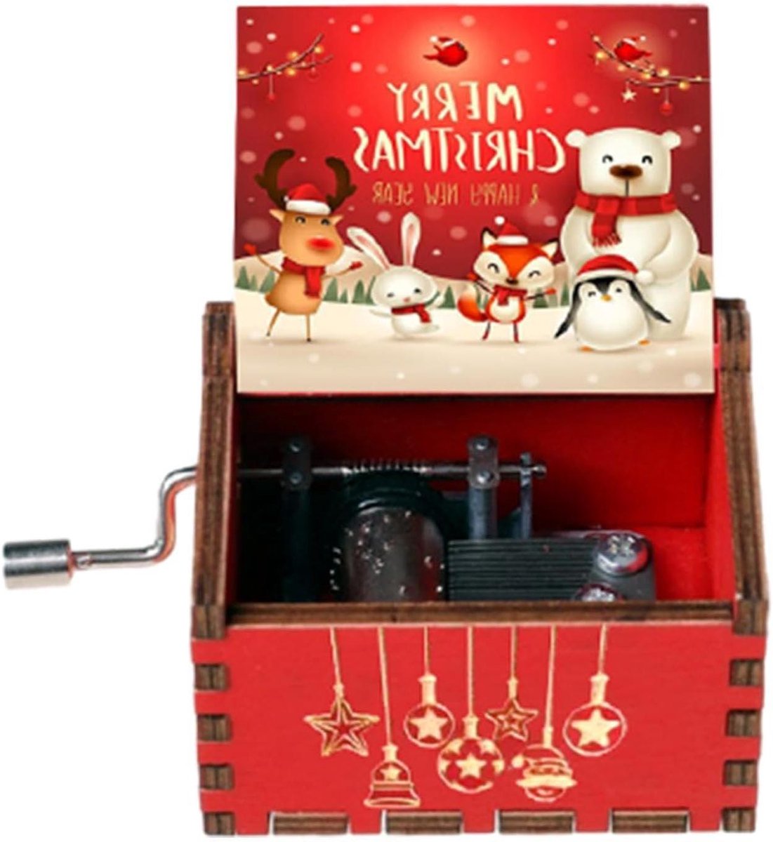 Muziekdoos Kerstmis - Houten Muziekdoos - Kerstsfeer Creëren - Handslinger Bediening - 64 cm - Houtkleur