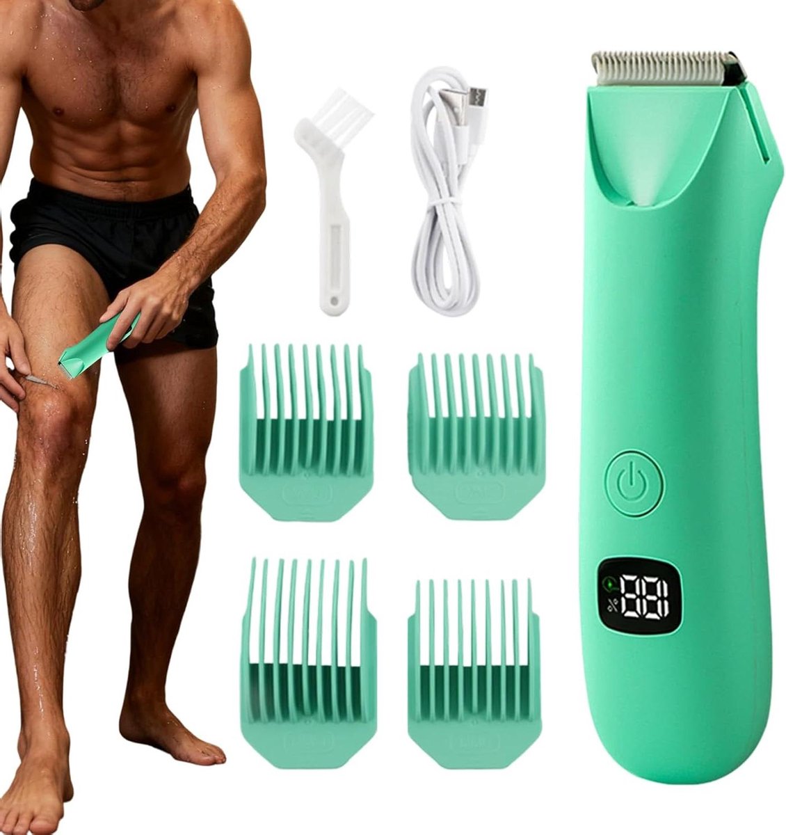 Lichaamsscheerapparaat voor mannen, elektrisch scheerapparaat met digitaal display, schaamtrimmer voor mannen, voor gebruik op pubies, testikels, rug, borst, arm en been