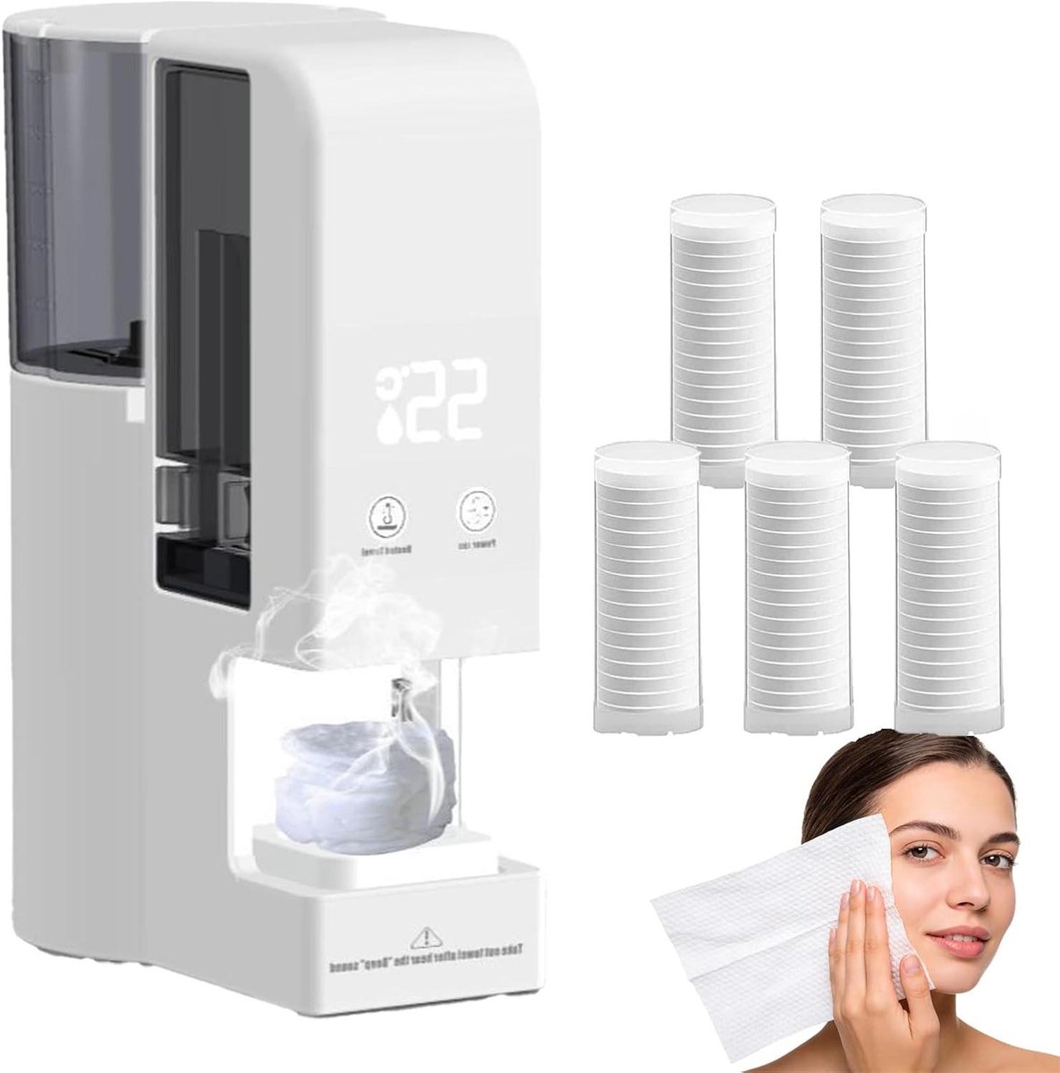Handdoekverwarmer dispenser - Warme handdoeken - Direct comfort - 5 seconden opwarming - 100 handdoeken - Wit