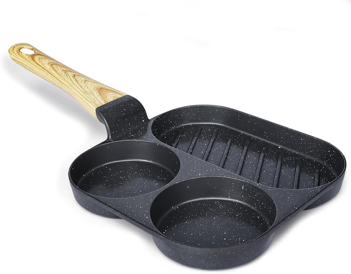 Omelet Pan - Koekenpan Eieren - Ontbijt Bereiden - 3 Gaten - 3 Holes - Grijs