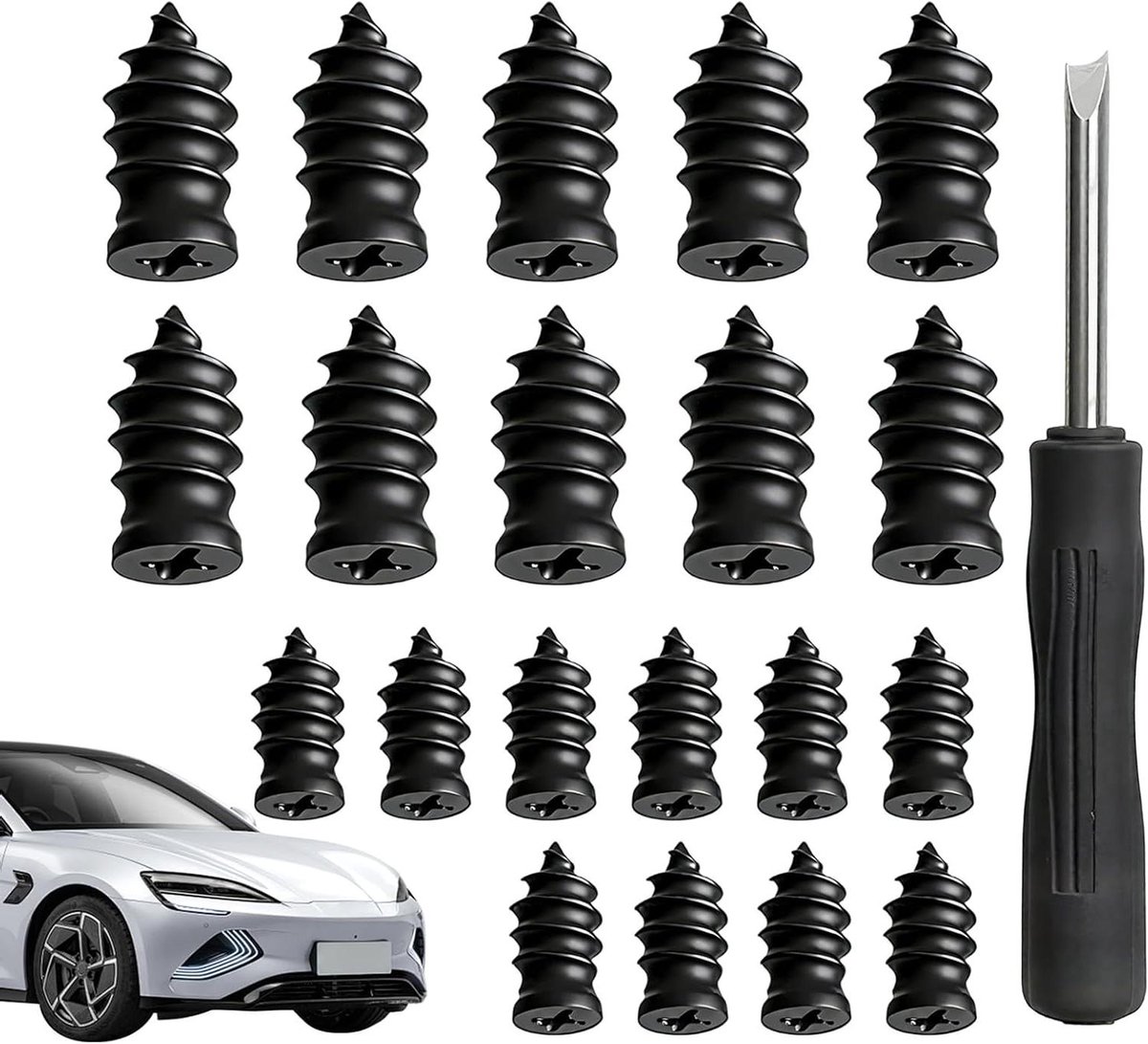 Banden Reparatie Schroeven - Bandenschroeven Kit - Snel Banden Herstel - Versterkte Rubber Kern - Compacte Case - Zwart