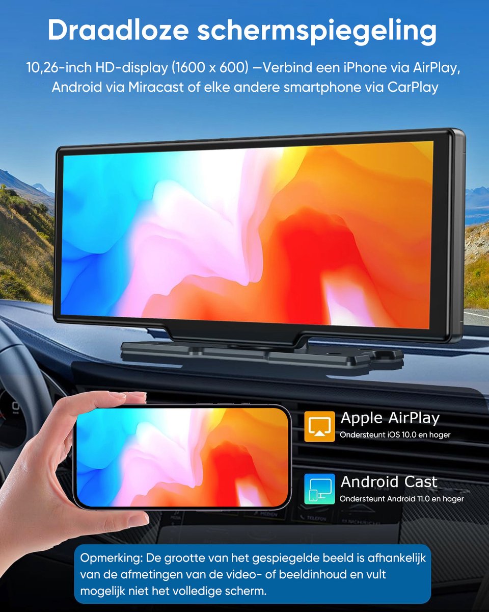 Hexinex - Draadloos CarPlay Scherm - 4K Dash Cam Carplay Android Auto - met 1080p Back-upcamera - Incl. 64GB SD thumbnail 3