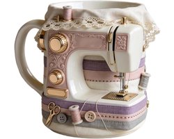 Koffie Mokken - Drinkbeker Theeglas - Creatief Werk - Naaimachine Thema - 330 ml - Wit