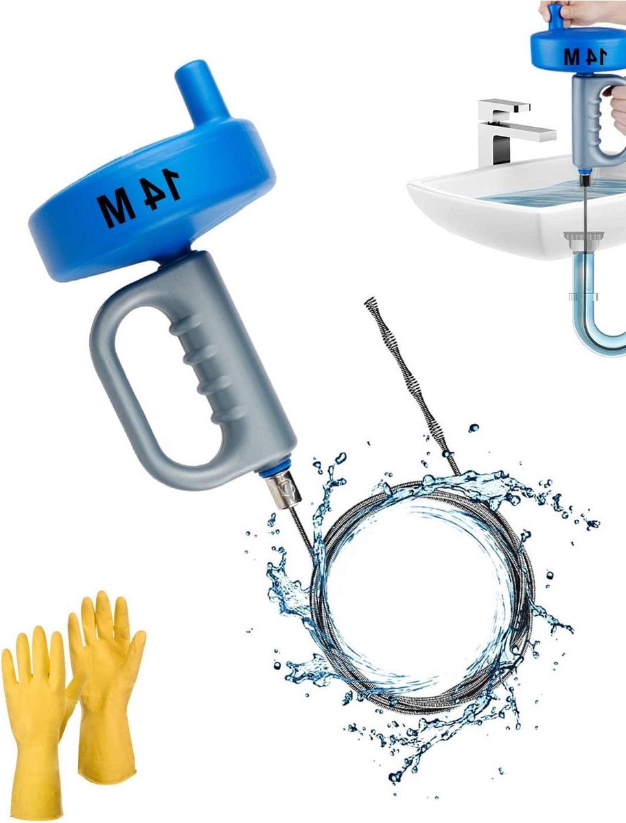 Afvoer Ontstopper - Slang Ontstopper - Verstopping Verhelpen - Flexibele Staaldraad - 14 Meter - Blauw