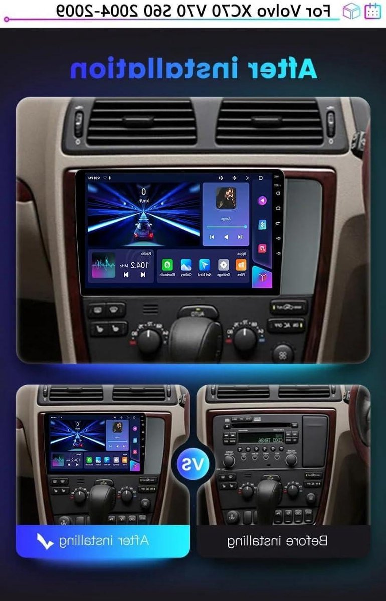 Android 15 Multimedia Autoradio Met CarPlay Android Auto Voor Volvo XC70 V70 S60 2004-2009 Multimedia Player 9 Inch Touchscreen GPS Bluetooth Met DraadloosWiFi FM RDS Mirror Link
