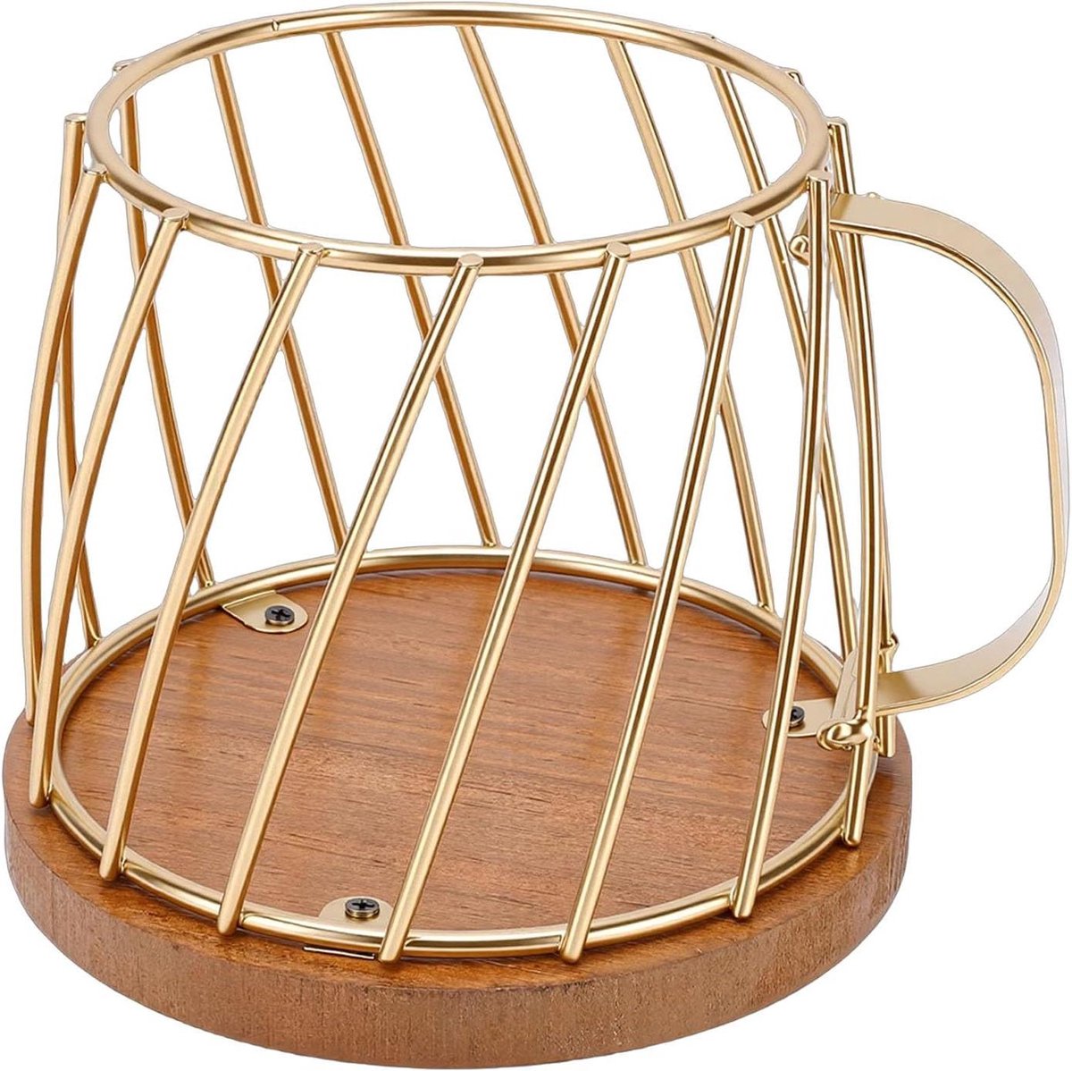 Koffiepadhouder, Ontwerp van Metaal en Hout, Biedt Plaats aan Maximaal 35 Capsules, Perfect voor Keuken en Kantoor (GOLD)