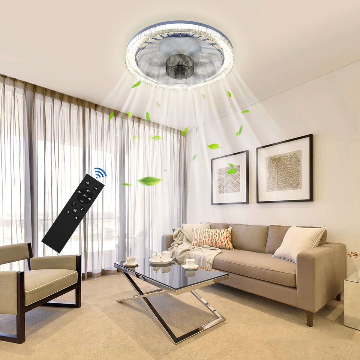 Froadp 60W LED Plafondventilator Met Verlichting En Afstandsbediening Ventilator Licht Plafond Dimbaar Moderne Ventilator Lamp Ventilator Plafondlamp thumbnail 7