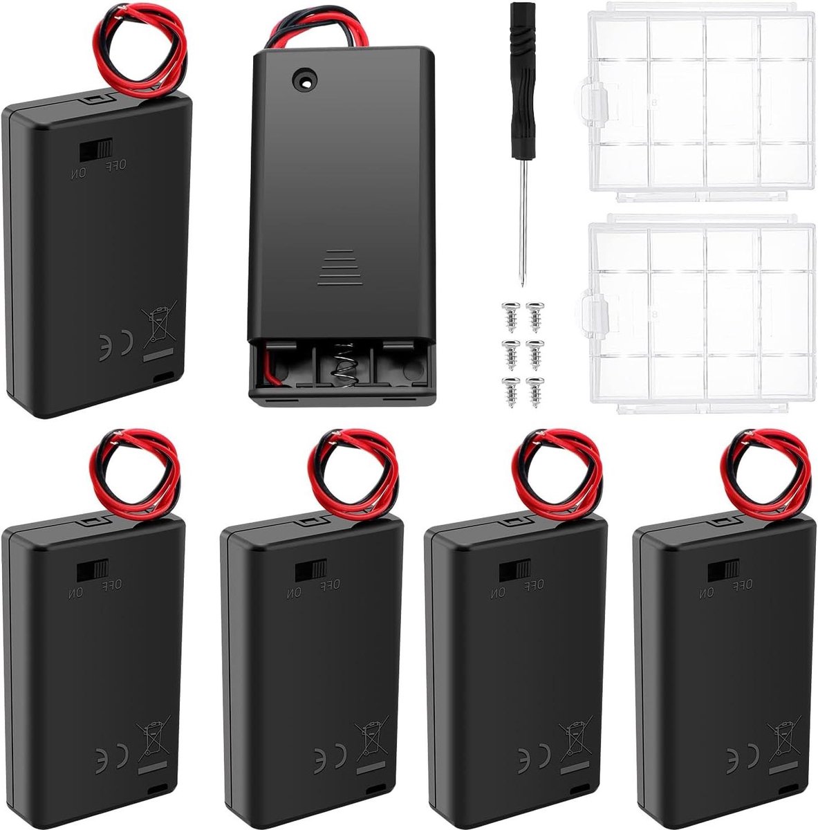 Batterijhouders AAA - Batterijboxen Opbergdozen - Elektronica Projecten - Met Schakelaar Deksel - 6 Stuks - Zwart