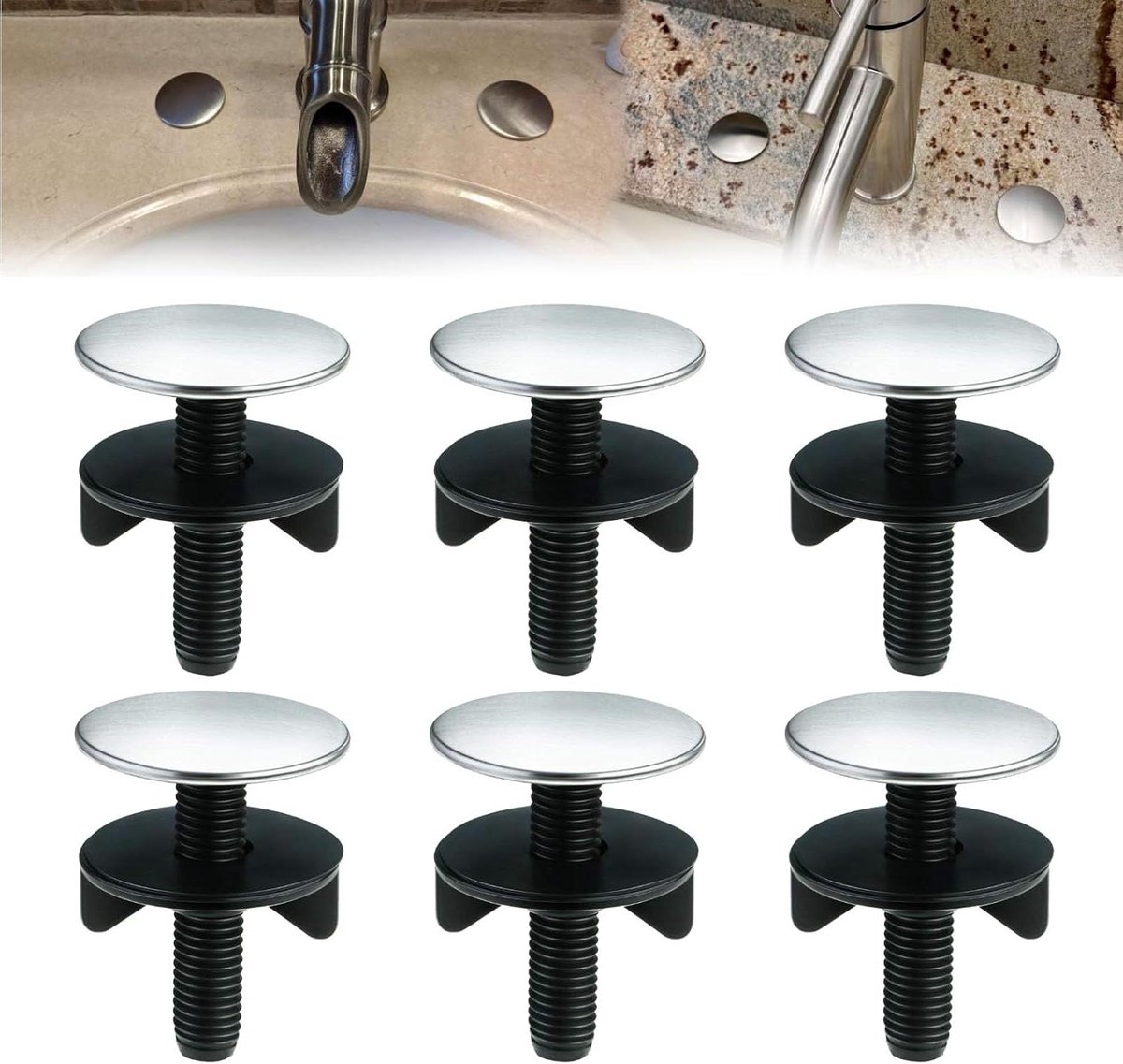 Gootsteen Gat Covers - Aanrecht Pluggen - Gaten Afdekken - Roestvrij Staal - 6 Stuks - Wit
