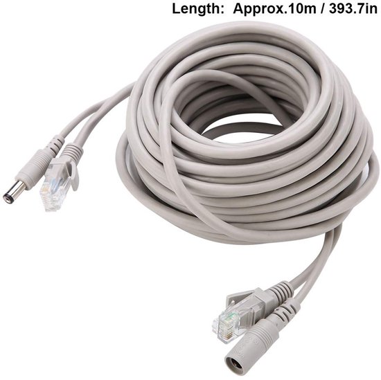 Ethernet CCTV Kabel - Netwerkkabel Stroomkabel - IP Camera Voeden - RJ45 en DC Connector - 10 meter - Zwart — afbeelding 3