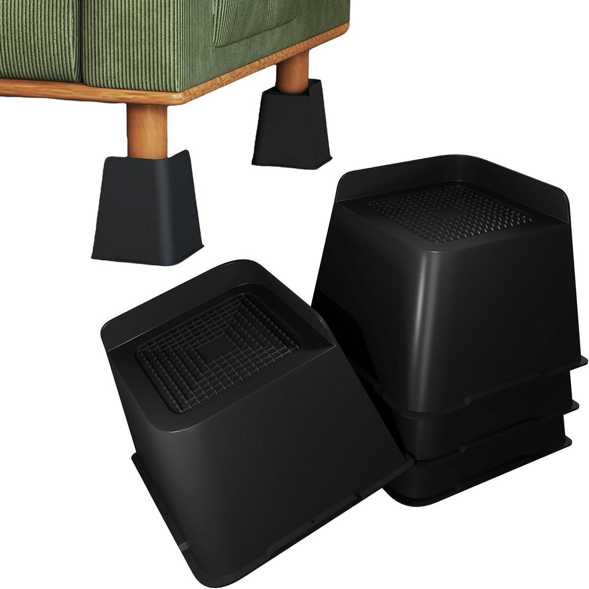 Meubelverhogers 4 stuks - Bedverhogers Tafelpoten - Meubels Verhogen - Vloervriendelijk L-ontwerp - 10 cm - Zwart