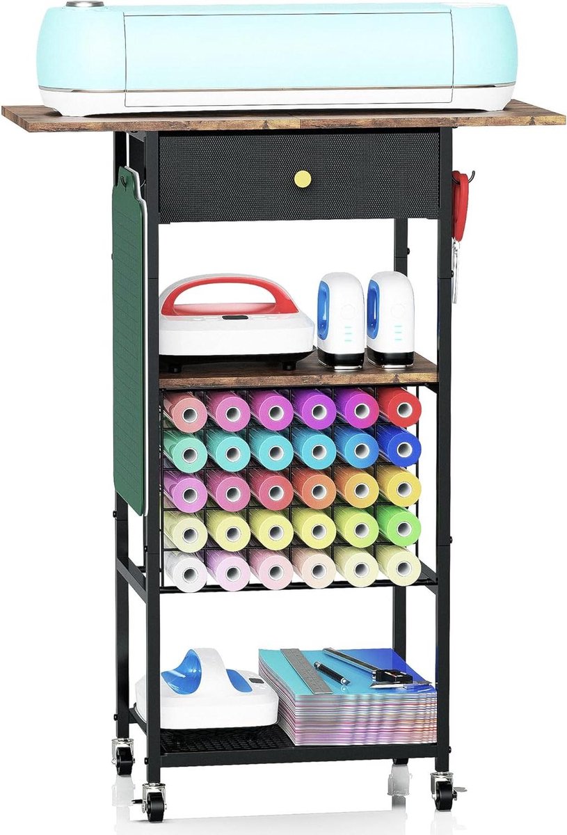 Knutselopbergkast met Wielen - Hobby Tafel Werkstation - Hobby Materialen Organiseren - Ruimte voor 30 Vinyl Rollen
