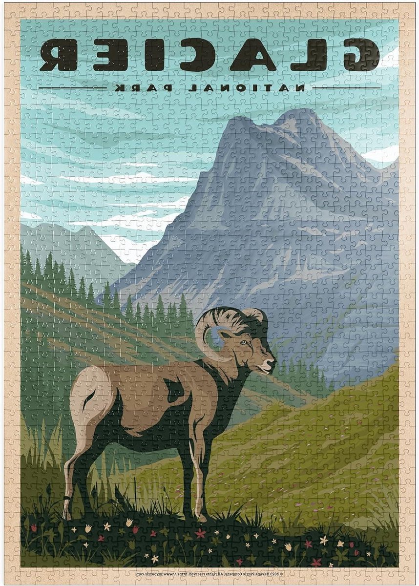 Legpuzzel Glacier National Park - Vintage Poster Puzzel - Ontspanning Thuis - Hoge Resolutie Print - 1000 Stukjes - Meerdere Kleuren
