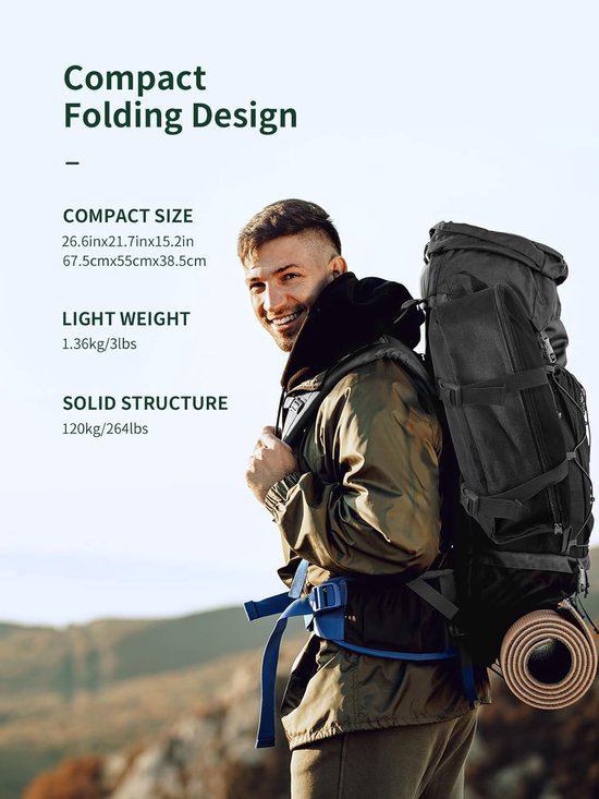 kruk-strandstoel-vouwstoel-campingstoelen lichtgewicht-camping stoelen-Opvouwbaar-Compact-Voor Hiken, Backpacken , Strand - Zwart — afbeelding 5