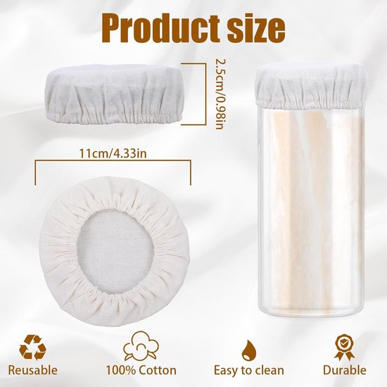 Zuurdeeg Starter Deksel - Fermentatiehoes Linnen - Deeg Laten Rijzen - Ademend Katoen Linnen - 7-12 cm Diameter - Beige — afbeelding 4