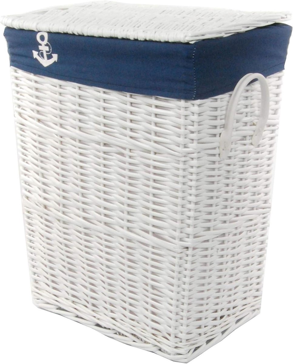 Wasmand Wilgenhout - Linnenmand Mand - Kleding Opbergen - Met Afneembare Overtrek - 32x24x47cm - Wit