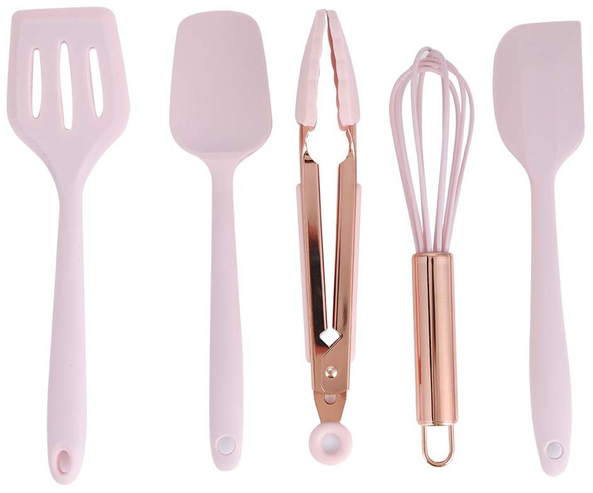 Golden crown - Siliconen Keukengerei - Mini Bakken Spatel - Roze Gouden Handvat - Bakken Tool - Vaatwasserbestendig - Geschikt voor Kinderen - 5 Stuks