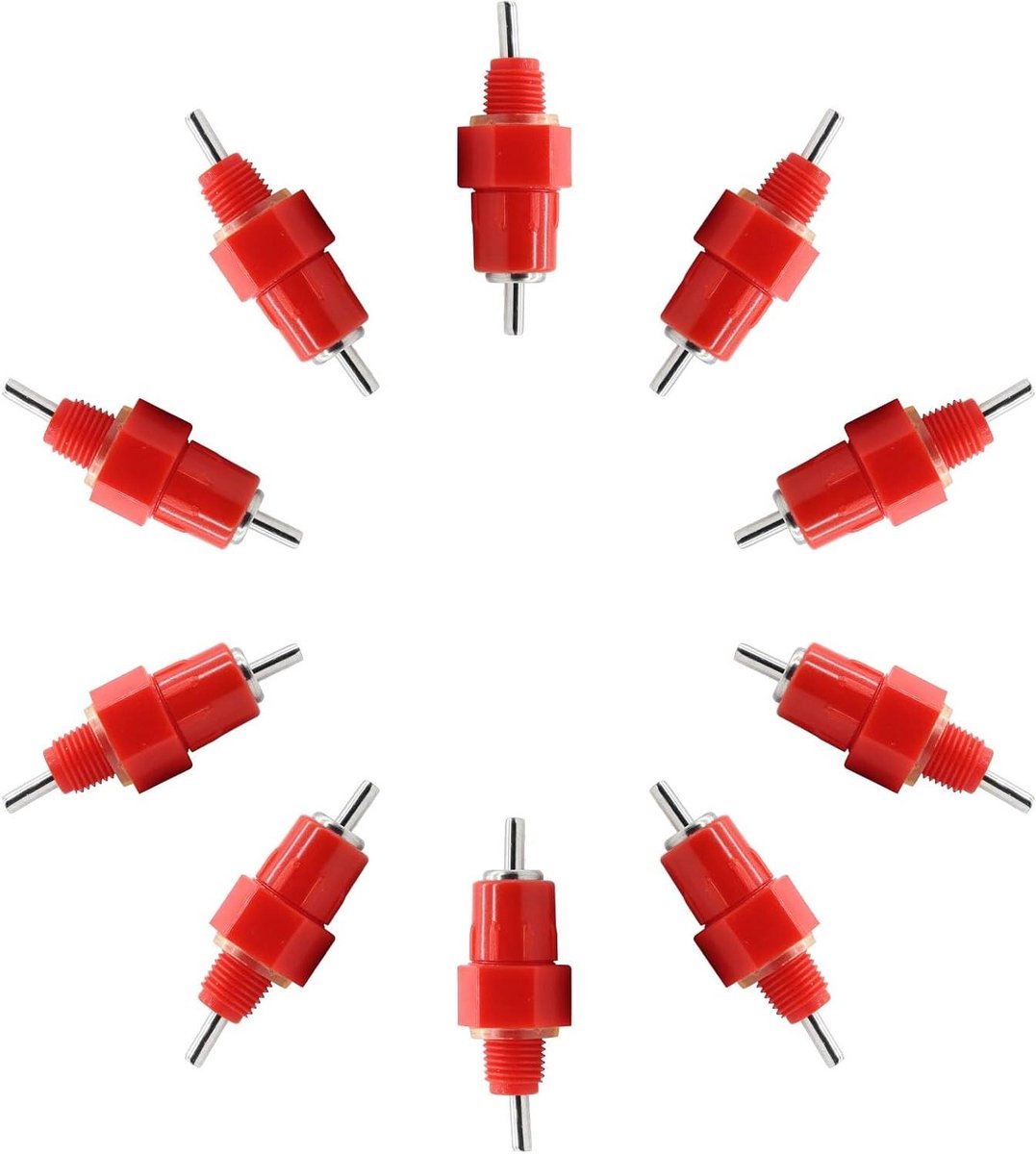 Kip Water Drinkers - Tepel Drinkers - Automatisch Watervoer - 360 Graden Ontwerp - 10 Stuks - Rood