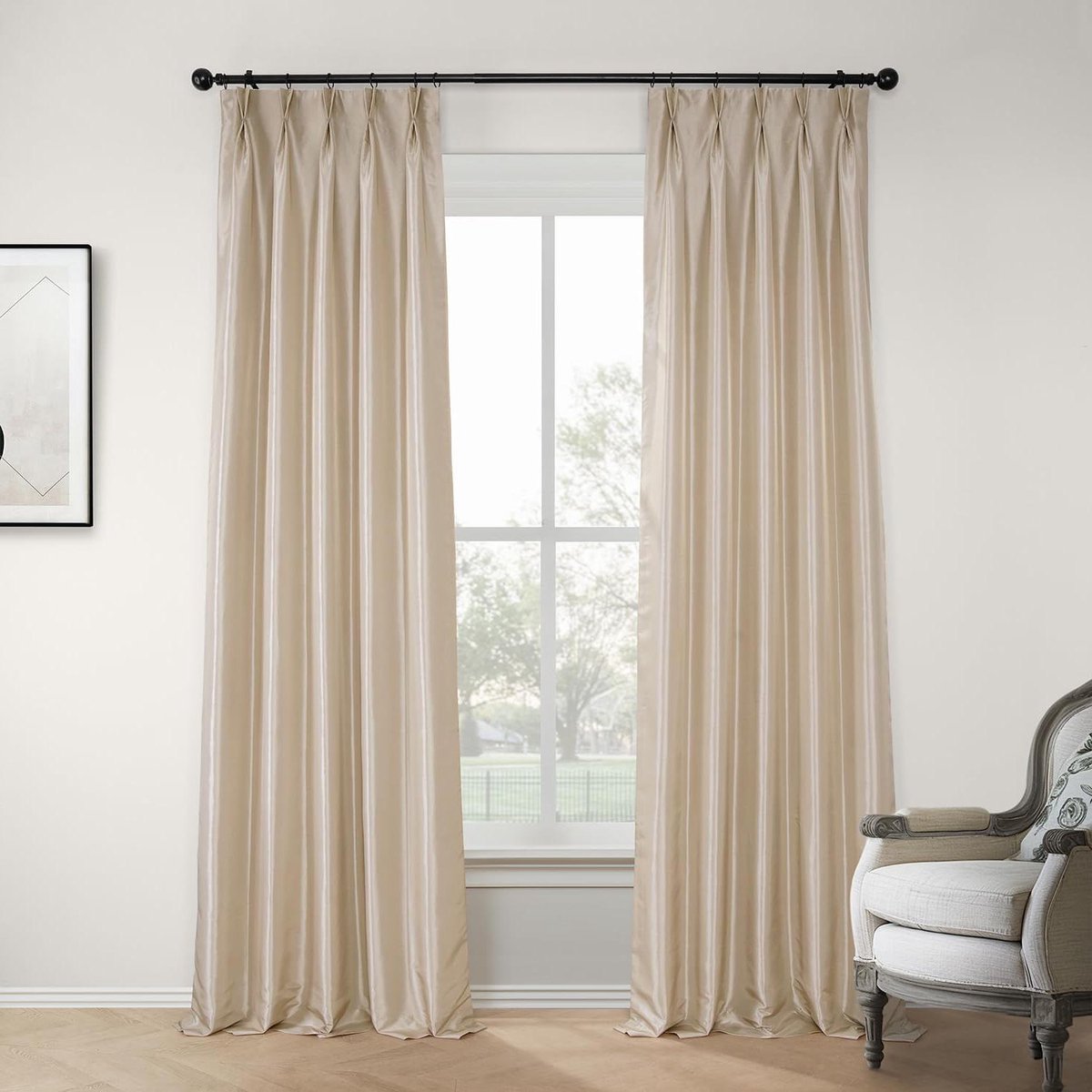 Verduisterende Gordijnen - Raambekleding Tafzijde - Licht Blokkeren - Franse Plissering - 127B x 274H cm - Antiek Beige