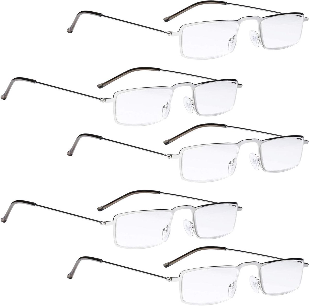 Leesbrillen Set - Leesglazen Brillenglazen - Comfortabel Lezen - Roestvrijstalen Frame - 5 Stuks - Zwart