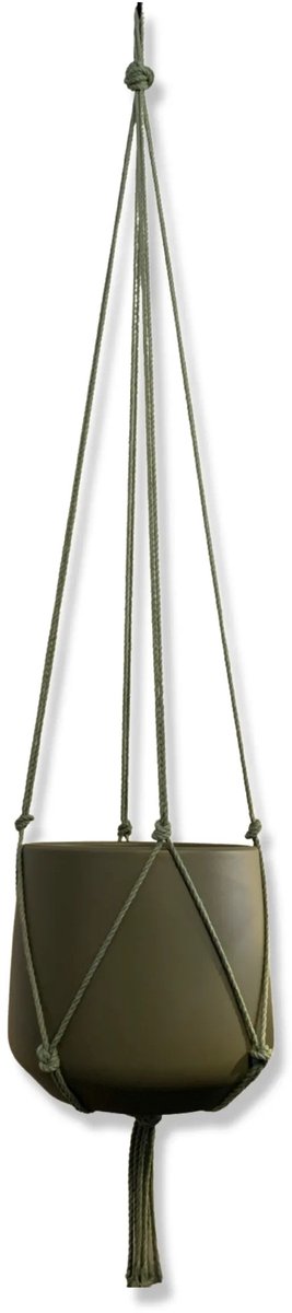 Minimalistische Plantenhanger - Kies kleur en lengte - Olijfgroen - 100 cm lang - Katoenkoord - Geschikt voor Pot met Diameter t/m 20 cm - Handgemaakt in ons Macramé Atelier - Prijs per Stuk - Let op: Exclusief Pot - Inclusief Verzendkosten