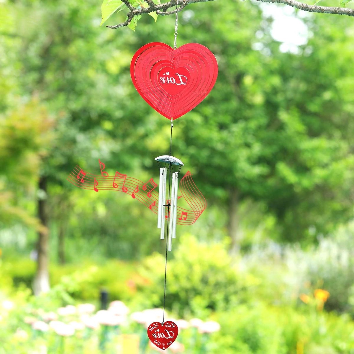Hart Windspel - Tuindecoratie Windmolen - Tuin Decoreren - Roestbestendig RVS - 60 cm Hoog - Rood