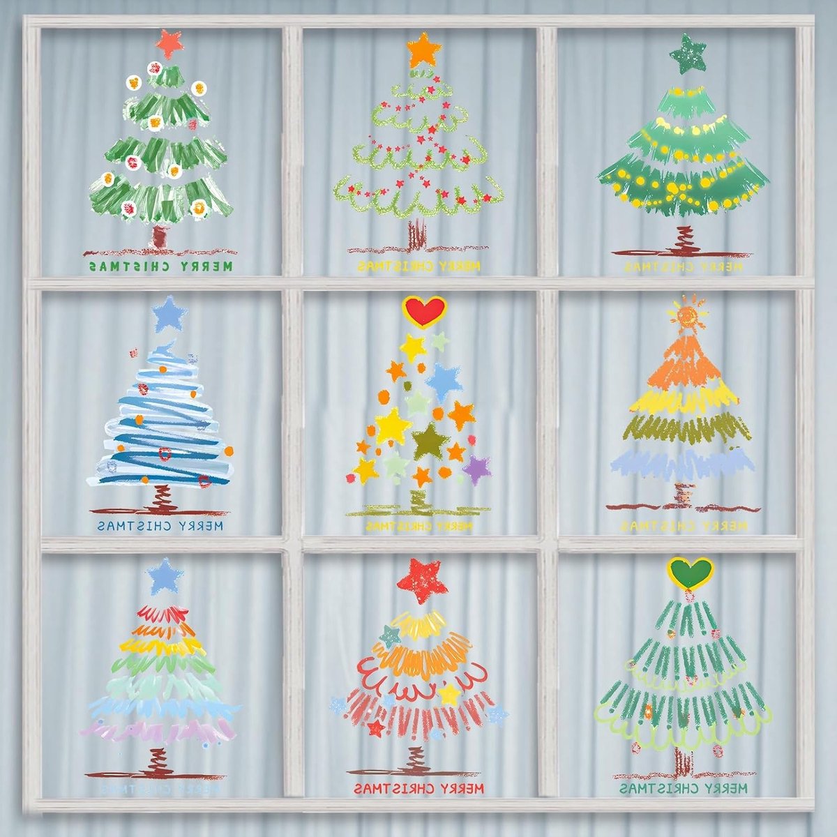 Schattige Kerstvenster Stickers - 9 Bladen met Kerstboom en Winterdecoraties voor Ramen en Deuren, Perfect voor Feestdagen en Thuisversiering