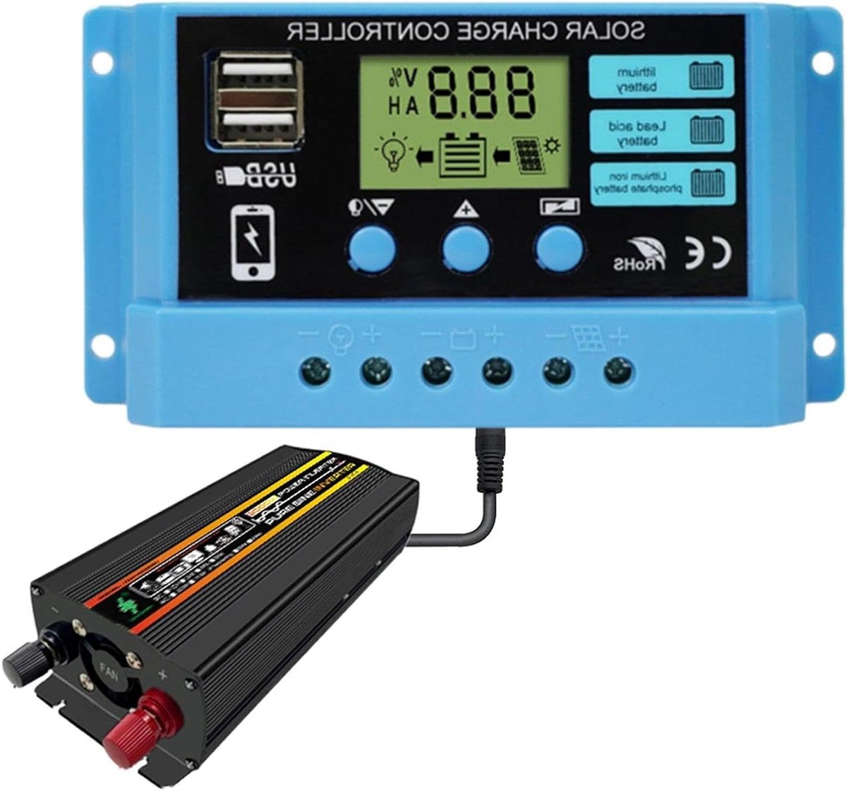 Zonnepaneel Laadregelaar - Solar Controller PWM - Accu Beschermen - 3-Traps Laadmanagement - 133 x 70 x 35 mm - Grijs
