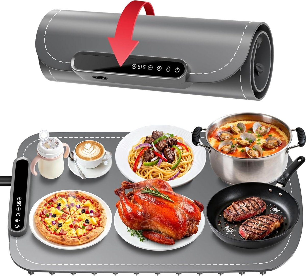 Voedselverwarmende Mat - Warmhoudplaat Buffet - Gerechten Warm Houden - Gelijkmatige Warmteverdeling - 70 cm x 40 cm - Donkergrijs