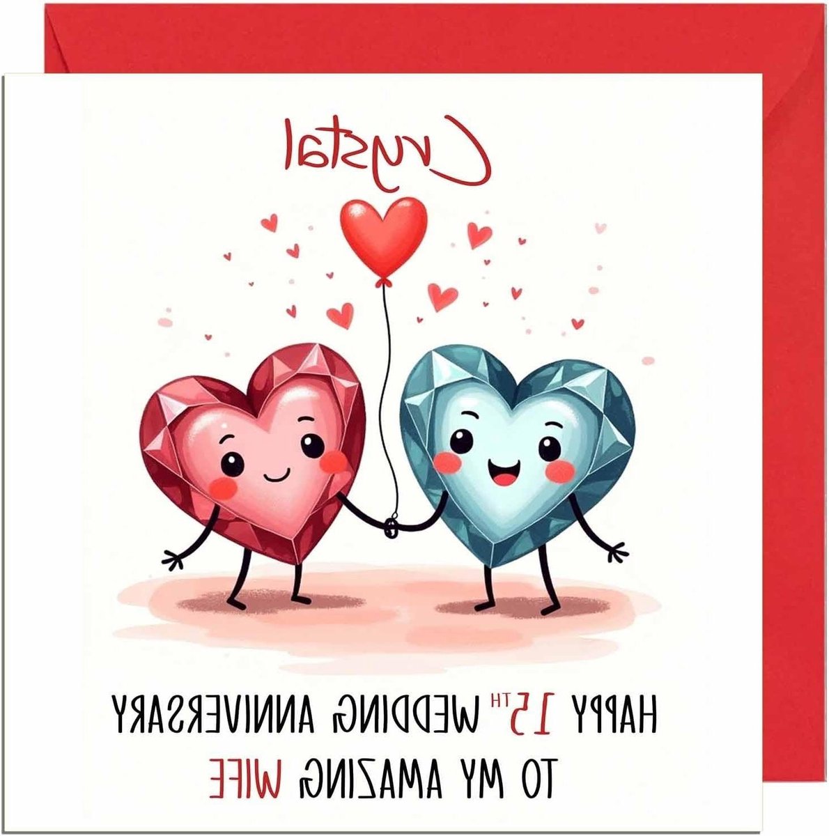 Jubileumkaart Kristal - Wenskaart Vrouw - Huwelijksverjaardag Vieren - Gemaakt van Gerecycled Karton - 145 x 145 mm - Rood