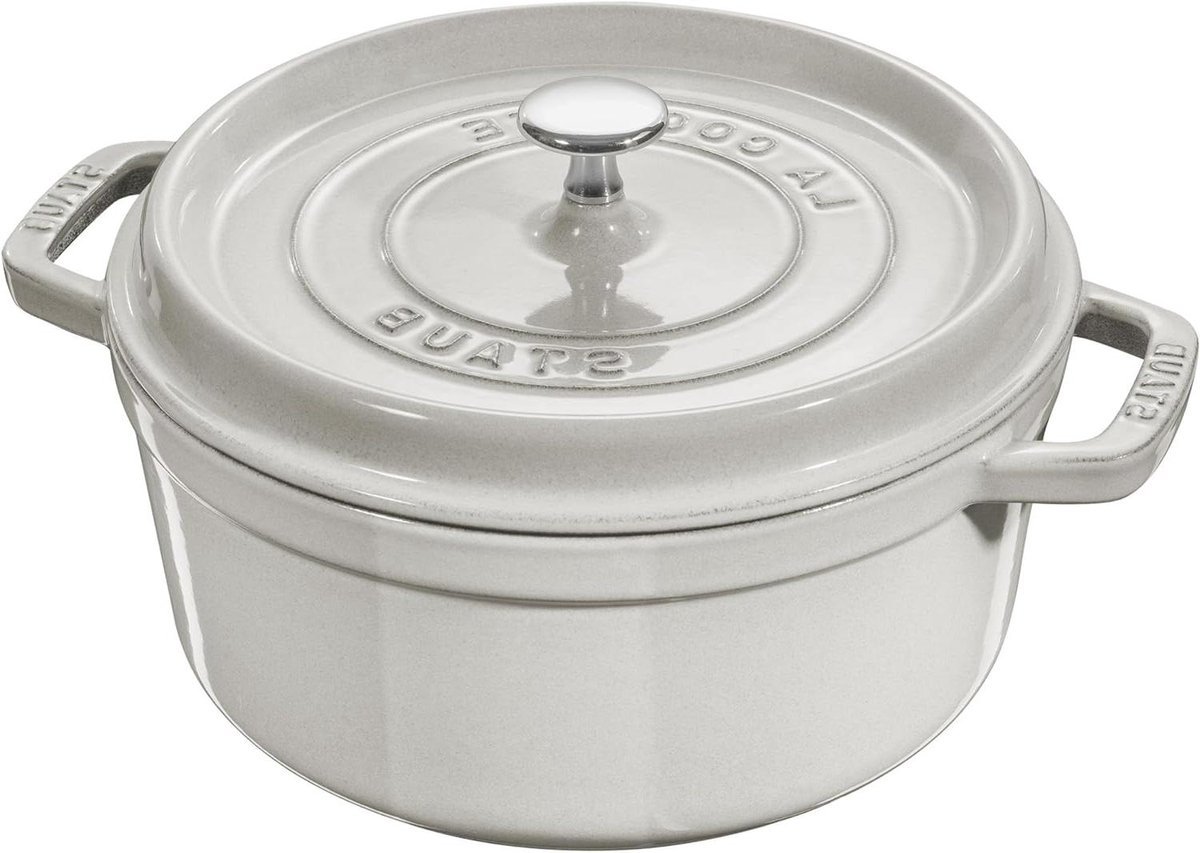Ronde braadpan - Gietijzeren pan - Langzaam garen - Behoudt smaak - 26 cm - Wit