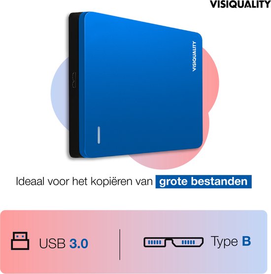VisiQuality High-Speed Externe Harde Schijf 500 GB - Draagbare Harde Schijf USB 3.0 - Voor Windows & Mac - Xbox & PS4 games - Compact - Blauw van Merkloos — afbeelding 5