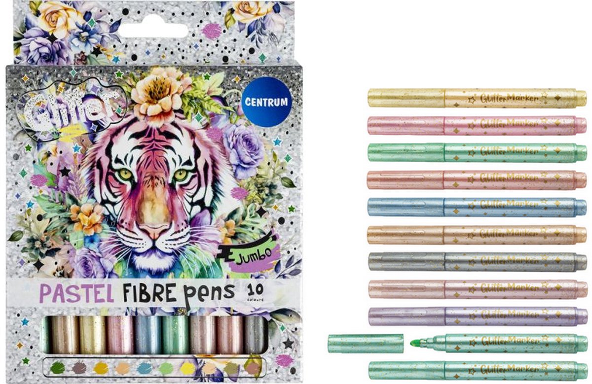 Centrum viltstiften pastel glitter 10 kleuren waterbasis.