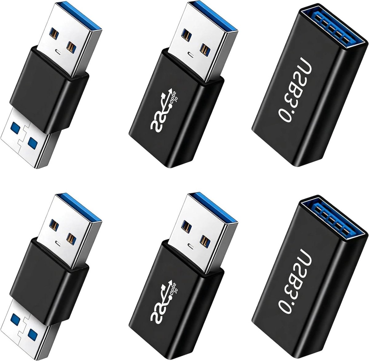 USB Adapter Set - Adapter Koppeling - Gegevens Overzetten - 6 Delige Set - 5 Gbps - Zilver