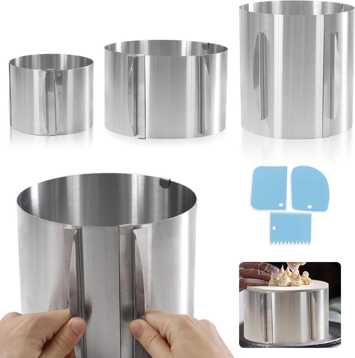 Verstelbare Taartring - Ronde Bakvorm - Taarten Bakken - Met Nauwkeurige Schalen - 6 tot 12 Inch - Zilver