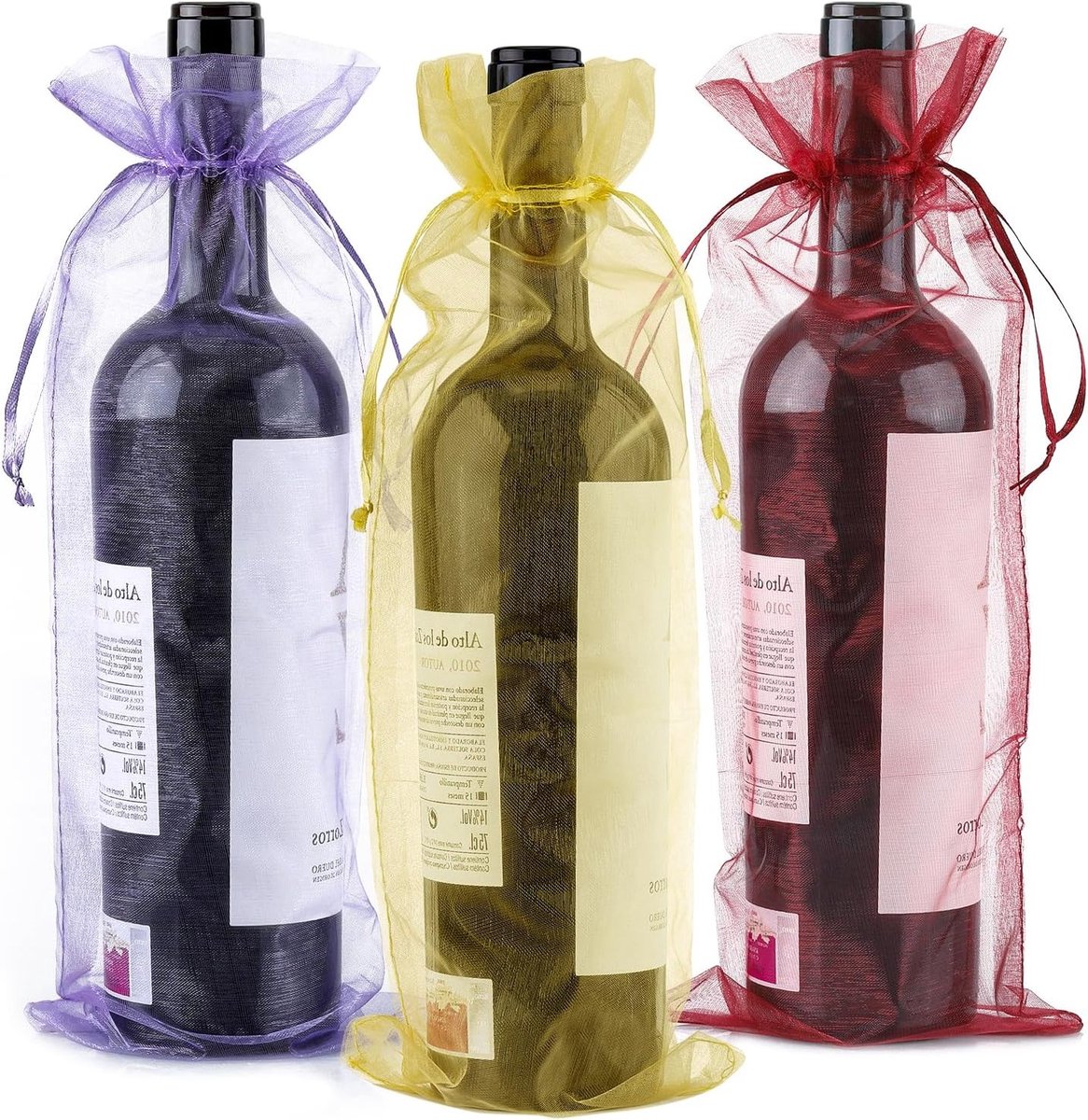 Kleurige Organza Wijnzakken voor 750ml Flessen met Trekkoord - Perfect voor Cadeauverpakking en Feestjes - 14 x 37CM