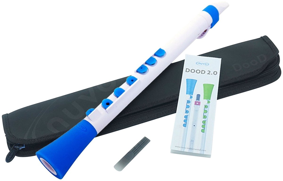 NUVO DooD 2.0 wit-blauw blokfluit in C met kleppen en kunststof riet