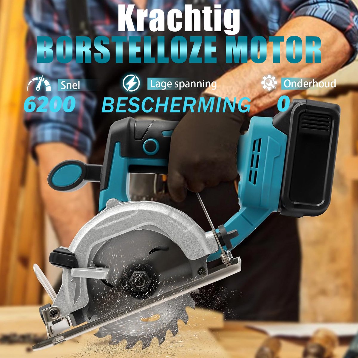 5-inch cirkelzaag, elektrische cirkelzaag met koperen motor, zaagblad, instelbare zaaghoek van 0° tot 90°, afschuining met één hand, 6200 tpm, blauw(Zonder elektrische handgreep) – foto 6