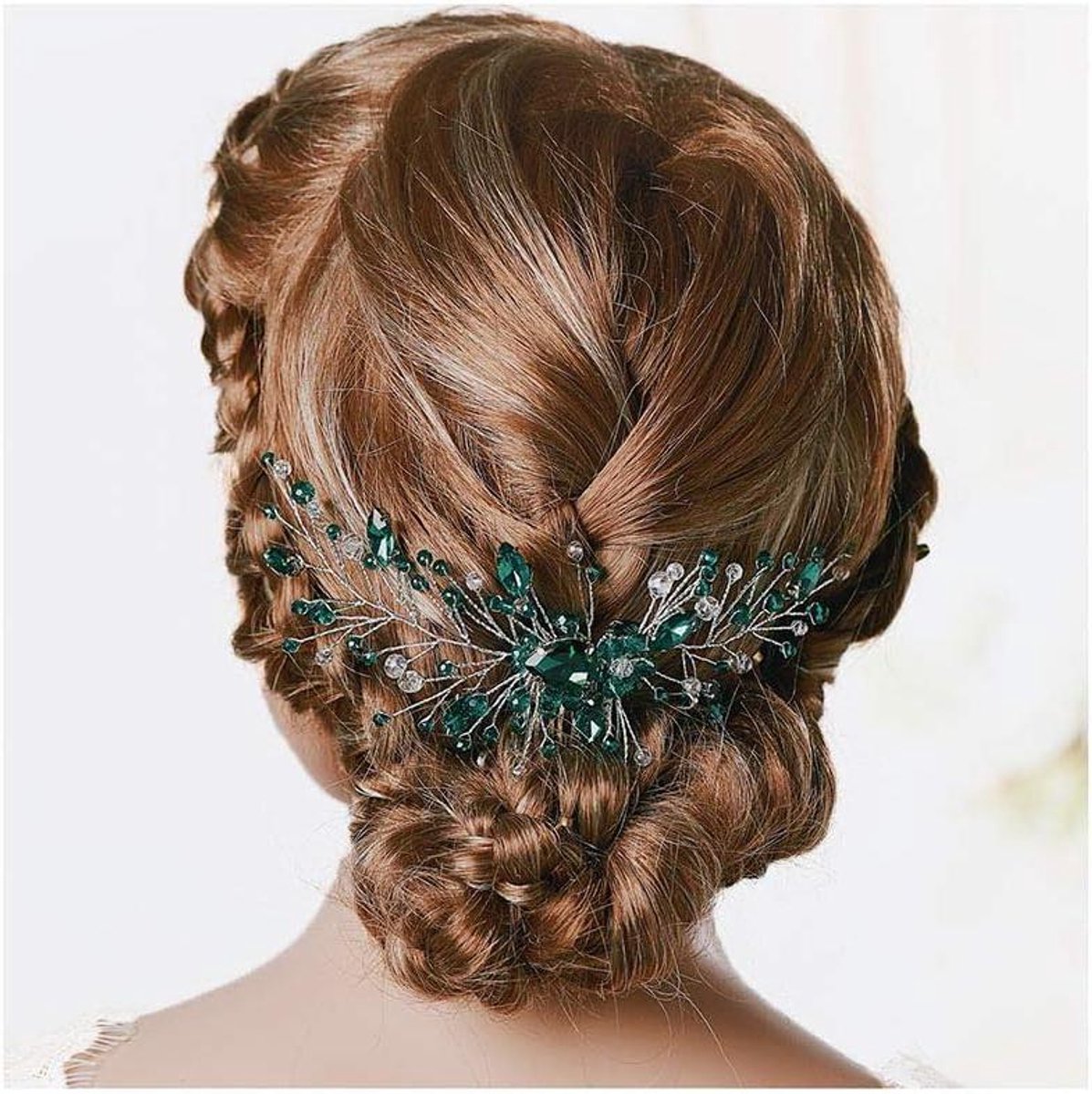 Bruidshaarkam - Bruiloft Hoofddeksel - Bruiloft Versiering - Parel en Strass - 14 x 8 cm - Groen