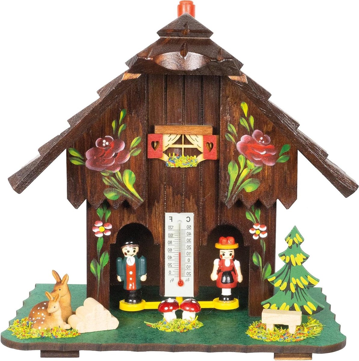 Weerhuis TU 811 - Houten weerhuisje - Weersvoorspelling thuis - Duits vakmanschap - 45 cm figuren - Kleurrijk