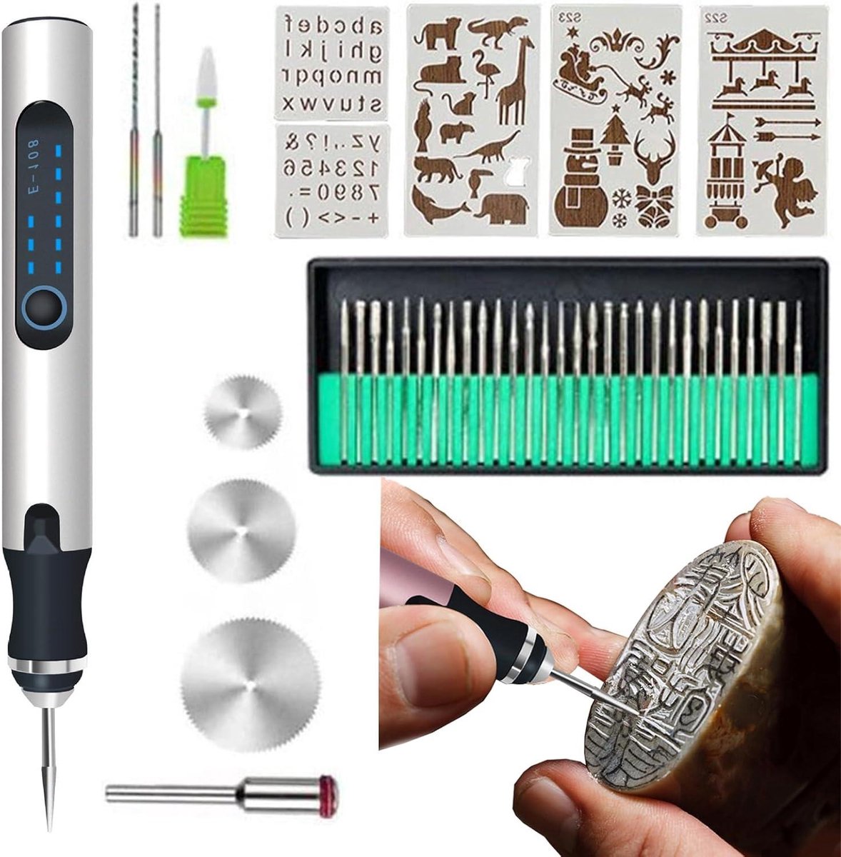 Graveerpen - Graveerapparaat - Voorwerpen Personaliseren - Draadloos en Oplaadbaar - 12 cm - Zilver