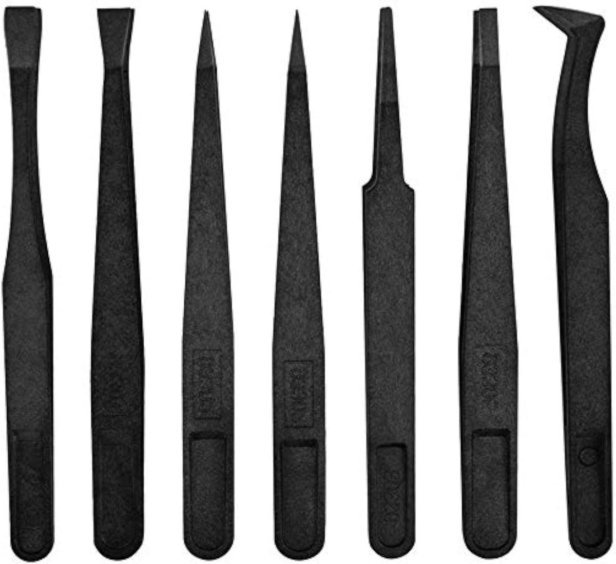 Precisie Antistatische Pincet - Kunststof Pincet Set - Elektronica Repareren - Koolstofvezel Composiet - 115mm 7 Stuks - Zwart