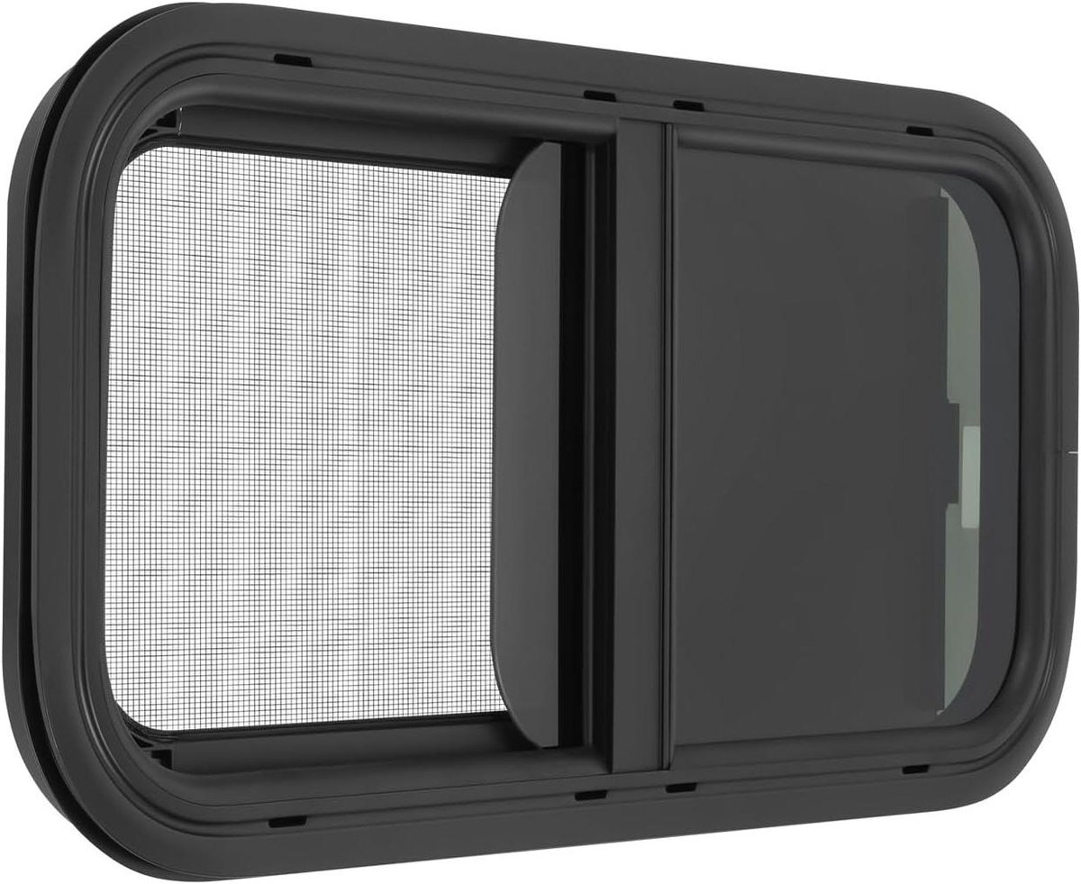Camper raam - Uitzetraam caravan - Ventilatie en privacy - Aluminium gehard glas - 700 x 400 mm - Zwart